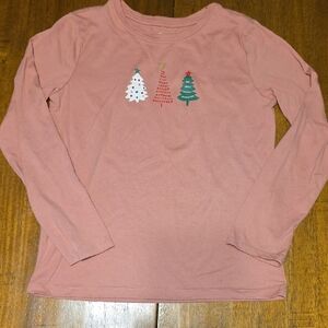 Holiday Time Pink Long Sleeve Tee with Christmas Trees